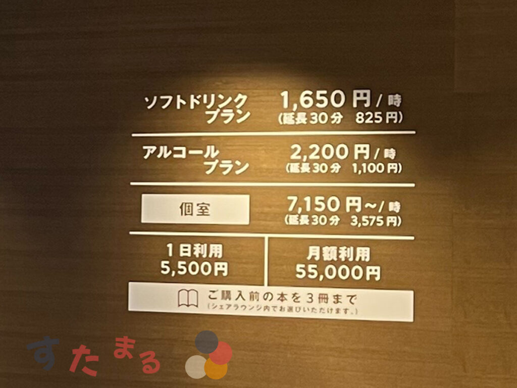 TSUTAYA BOOKSTORE MARUNOUCHIの壁に表示されている料金プランの画像