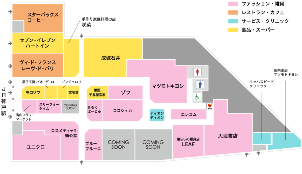 プリコ神戸公式ウェブサイトより引用のプリコ神戸１階フロアマップ画像